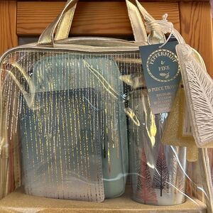 Peppermint Mint and Gold 6-Piece Travel Set, Clear 8X 10 Tote with Handles